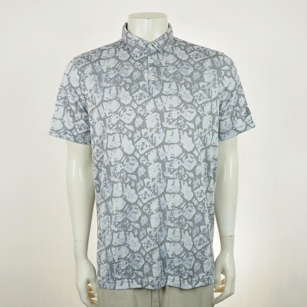 Adidas Golf Polo Shirt Mens Large Gray Cobblestone AOP Print Performance Blend